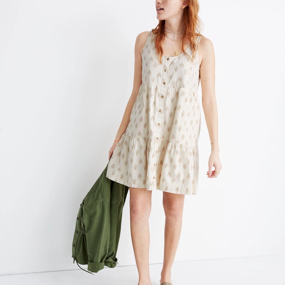 Madewell Cream and Gray Patterned Dress
